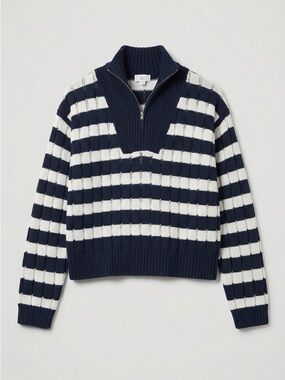 a new day Navy and White Striped Zip Pullover Sweater